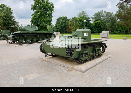 Bogorodskoye, Russland - 13 September, 2015: Kleine floating Tank T-38. Ausstellung der Gedenkstätte "Durchbruch bei der Belagerung von Leningrad'. Entfernt 4. Stockfoto