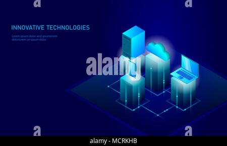 Isometrische Sicherheit Cloud Storage Business Konzept. Blau leuchtende Isometrische persönliche Daten Verbindung pc smartphone Technik der Zukunft. 3D-infografik Vector Illustration Stock Vektor