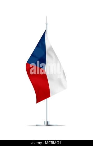 Kleine Tschechische Republik Flagge auf einer metallenen Stange. Die Flagge hat schön detaillierte Textil Textur. Auf weissem Hintergrund. 3D-Rendering. Stockfoto