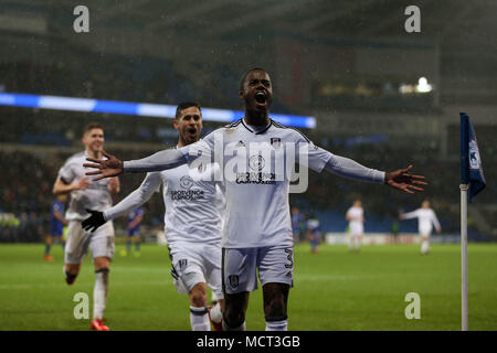 Ryan Sessegnon von Fulham feiert, nachdem seine Mannschaften 3. Ziel zählen. EFL Skybet Meisterschaft übereinstimmen, Cardiff City v Fulham in Cardiff City Stadium Stockfoto