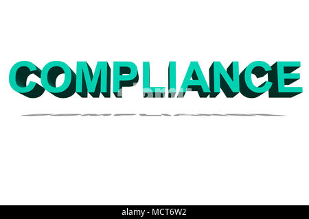 Compliance als 3D-Text auf einer weißen Seite für Hintergrund Stockfoto