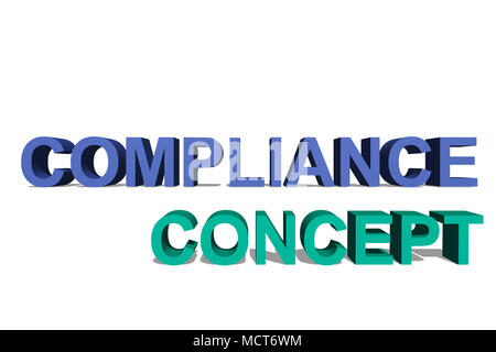 Compliance als 3D-Text auf einer weißen Seite für Hintergrund Stockfoto