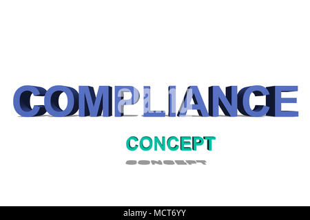 Compliance als 3D-Text auf einer weißen Seite für Hintergrund Stockfoto