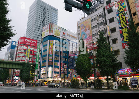 Akihabara Straßen mit Geschäften und Menschen, ein Einkaufsviertel für Videospiele, Anime, Manga, und Computer waren in Th Stockfoto