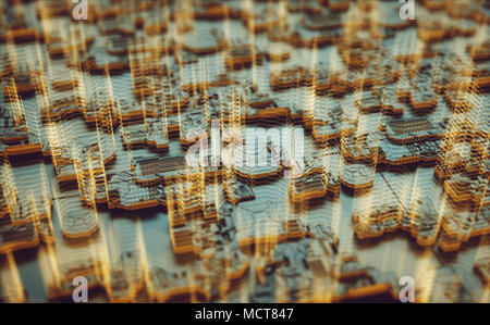 3D-Darstellung. Abstrakten 3D-Struktur für den Einsatz als Hintergrund in technologischen Thema. Stockfoto