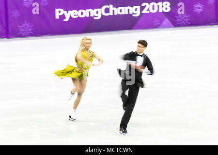 Motion blur Aktion von Piper Gilles/Paul Poirier (kann) im Eiskunstlauf-Eis tanzen Frei bei den Olympischen Winterspielen PyeongChang 2018 Stockfoto