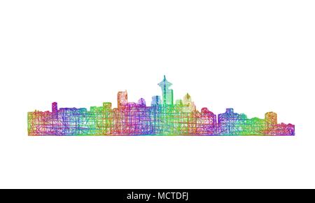 Vancouver Skyline Silhouette - multicolor Strichzeichnungen Stock Vektor