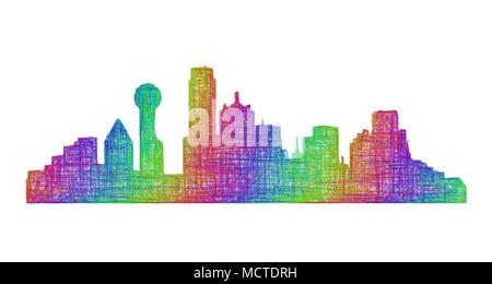 Dallas Skyline Silhouette - multicolor Strichzeichnungen Stock Vektor