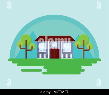 Classic Symbol House mit Bäumen über blauen Hintergrund, farbenfrohen Design. Vector Illustration Stock Vektor