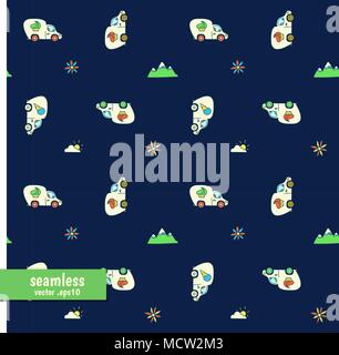 Die nahtlose Vektor Farbmuster mit Cartoon Cars - ice cream Vans stilisierte für Kinder Stock Vektor