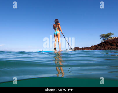 Standup paddling am Strand von Ka'anapali, Maui, Hawaii. Stockfoto