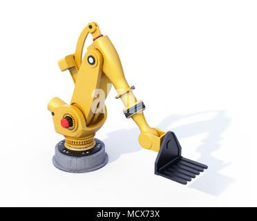 Gelbe heavyweight Roboterarm auf weißem Hintergrund. 3D-Bild. Stockfoto