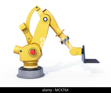 Gelbe heavyweight Roboterarm auf weißem Hintergrund. 3D-Bild. Stockfoto