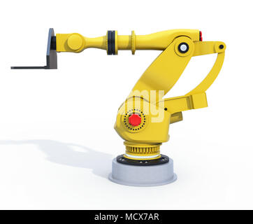 Gelbe heavyweight Roboterarm auf weißem Hintergrund. 3D-Bild. Stockfoto