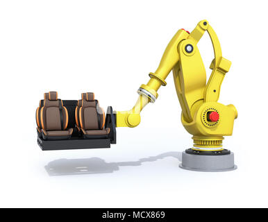 Gelbe heavyweight Roboterarm Fahrzeugen sitze auf weißem Hintergrund. 3D-Bild. Stockfoto