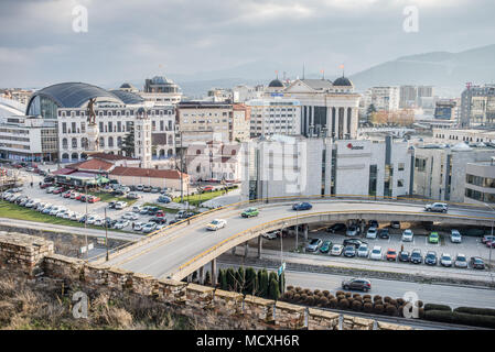 Blick auf die Stadt von der Festung Kale, Skopje, Mazedonien Stockfoto