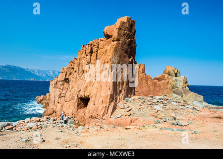 Felsen am Strand von Rocce Rosse, Arbatax, Sardinien, Italien Stockfoto