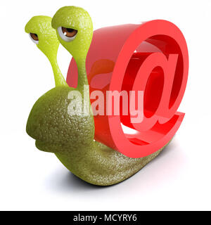 3D-Render eines lustigen Cartoon Schnecke mit Internet-e-mail- adresse Symbol Stockfoto