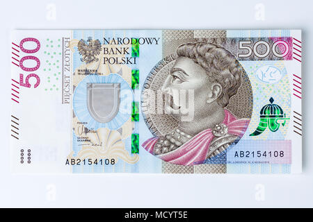 500 Polnische Zloty in einer Bank. Stockfoto