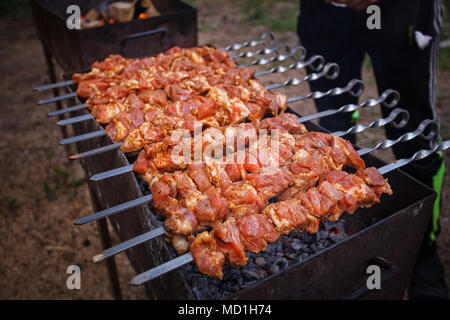 Köstliches barbecue Kebab Grillen am offenen Grill Stockfoto