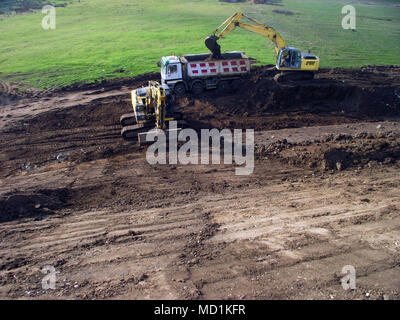 Straßenbaumaschinen in Aktivität Stockfoto