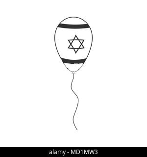 Ballon mit Israel Flagge gestaltete Symbol in flache schwarze Kontur Design. Israels Unabhängigkeit Tag Urlaub Konzept. Stock Vektor