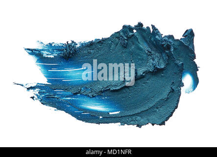 Marine Blau cremige Lidschatten auf weißem Hintergrund. Textur von dark blue eye Shadow auf Weiß. Abstrich von Cremigen Lidschatten Stockfoto