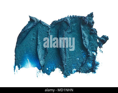 Marine Blau cremige Lidschatten auf weißem Hintergrund. Textur von dark blue eye Shadow auf Weiß. Abstrich von Cremigen Lidschatten Stockfoto