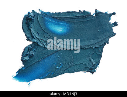 Marine Blau cremige Lidschatten auf weißem Hintergrund. Textur von dark blue eye Shadow auf Weiß. Abstrich von Cremigen Lidschatten Stockfoto