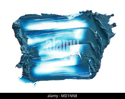 Marine Blau cremige Lidschatten auf weißem Hintergrund. Textur von dark blue eye Shadow auf Weiß. Abstrich von Cremigen Lidschatten Stockfoto