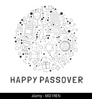 Ostern Ferienwohnung design Schwarz dünne Linie Symbole in runder Form mit Text in Englisch 'Happy Ostern' gesetzt. Stock Vektor