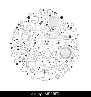 Ostern Ferienwohnung design Schwarz dünne Linie Symbole in runder Form. Stock Vektor