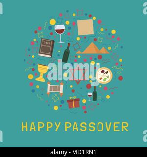 Ostern Ferienwohnung Design Icons in runder Form mit Text in Englisch 'Happy Ostern' gesetzt. Stock Vektor