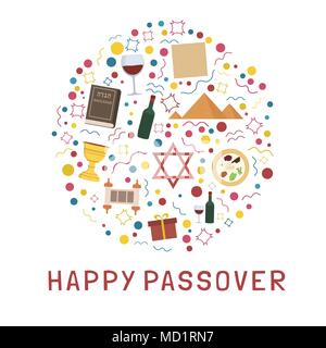 Ostern Ferienwohnung Design Icons in runder Form mit Text in Englisch 'Happy Ostern' gesetzt. Stock Vektor