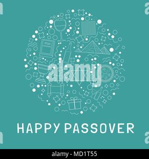 Ostern Ferienwohnung Design weiß dünne Linie Symbole in runder Form mit Text in Englisch 'Happy Ostern' gesetzt. Stock Vektor