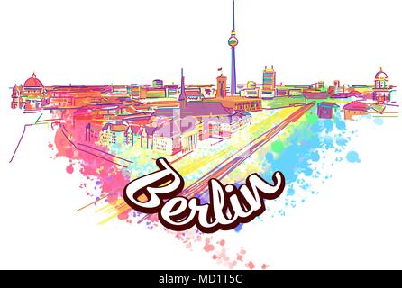 Berliner Skyline Zeichnung Kunst Konzept. Hand Vector Illustration gezeichnet. Reisen die Welt Konzept Bild für digitales Marketing und Postern. Stock Vektor