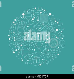 Ostern Ferienwohnung Design weiß dünne Linie Symbole in runder Form. Stock Vektor