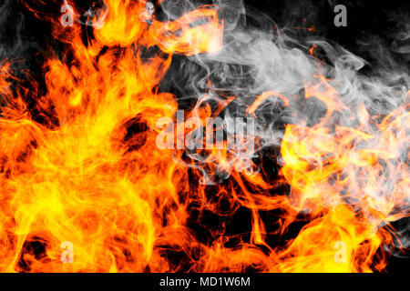 Feuer flammen Hintergrund. Cloud der feurigen Rauch auf einem schwarzen Hintergrund isoliert. Hintergrund aus dem Rauch von vape Stockfoto