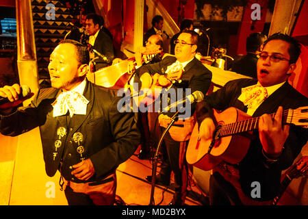 Eine Mariachi Band führt an fokolar Restaurant zuerst öffnete im Jahre 1953 auf dem Gelände einer alten traditionellen Hacienda Haus in der Zona Rosa Viertel. C Stockfoto