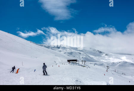 Skipisten im Skigebiet Pradollano in der Sierra Nevada in Spanien Stockfoto