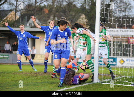 Viridor Stadion, Taunton, England: Yeovil Spieler den Ball von der Linie während der WSL Übereinstimmung zwischen Yeovil Town Damen FC und Birmingham City Damen FC Am Viridor Stadion. © David Rebhuhn/Alamy leben Nachrichten Stockfoto