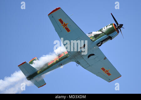 "Die Wüste Ratten" Bildung demonstration Team fliegt eine Gruppe von CJ-6A flugwerke über Lukas Tage, Luke Air Force Base, Ariz., 17. März 2018. Lukas Tage zeigt weiterhin die Fortschritte der Air Force, in die Gestaltung der Zukunft von Airpower mit militärischen und zivilen Luft wirkt einschließlich der US Navy Blue Angels, F-35 und F-22 statische zeigt, Wissenschaft, Technologie, Ingenieurwesen und Mathematik Exponate, und militärische Operationen Demonstrationen. (U.S. Air Force Foto/SSgt Chris Moore) Stockfoto