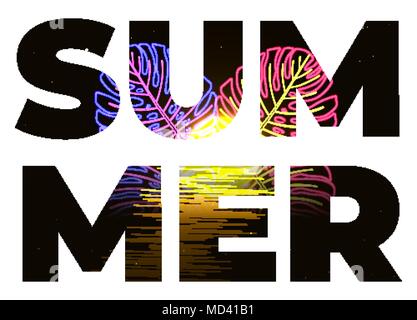Sommer Strand Sonnenuntergang neon Poster. Sommer Nachtleben Hintergrund Stock Vektor