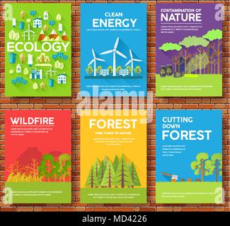 Ökologie Informationen Karten eingestellt. Ökologische Vorlage von flyear, Zeitschriften, Plakate, Cover, Banner. Eco Infografik Konzept Hintergrund. Layout Illustrationen moderne Seiten mit Typografie text Stock Vektor