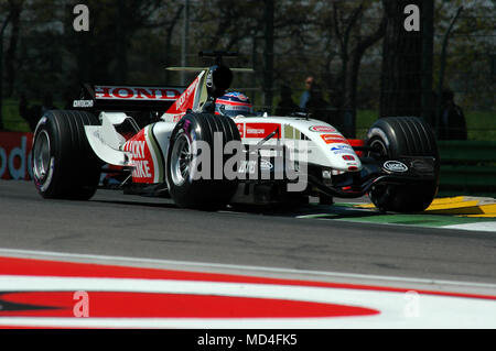 22 April 2005, Grand Prix von San Marino der Formel 1. Takuma Sato Antrieb Honda F1 während Qualyfing Sitzung in Imola in Italien. Stockfoto