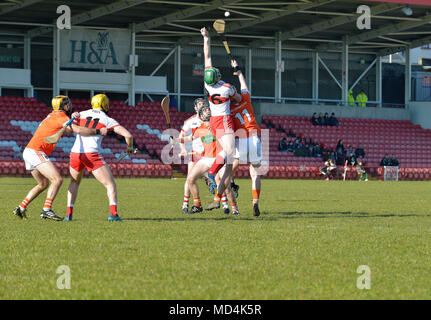 Derry v Armagh GAA Hurling Allianz Nationale Hurling Liga, Celtic Park, Derry. Stockfoto