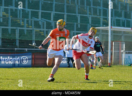 Derry v Armagh GAA Hurling Allianz Nationale Hurling Liga, Celtic Park, Derry. Stockfoto