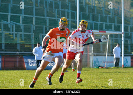 Derry v Armagh GAA Hurling Allianz Nationale Hurling Liga, Celtic Park, Derry. Stockfoto