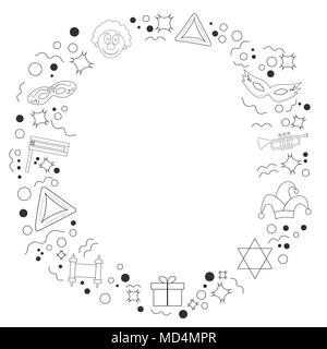 Rahmen mit purim Ferienwohnung design Schwarz dünne Linie Symbole. Mit Platz für Text Vorlage, auf Hintergrund isoliert. Vector EPS 10 Abbildung. Stock Vektor