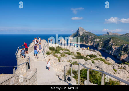 Blick vom Mirador d es Colomer, Mirador de Mal Pas, Cap de Formentor, Formentor, Mallorca, Balearen, Spanien, Europa Stockfoto